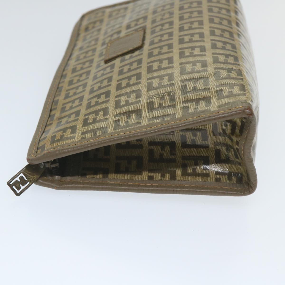 FENDI Zucchino Canvas Clutch Bag Coated Canvas Brown ti1271