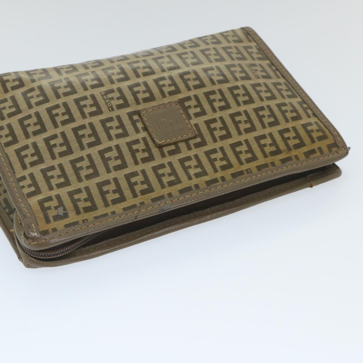 FENDI Zucchino Canvas Clutch Bag Coated Canvas Brown ti1271