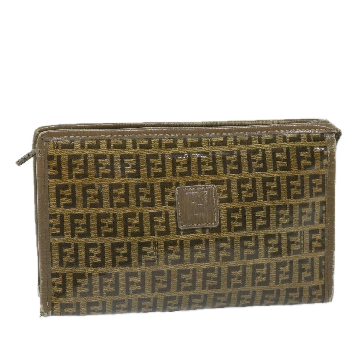 FENDI Zucchino Canvas Clutch Bag Coated Canvas Brown ti1272