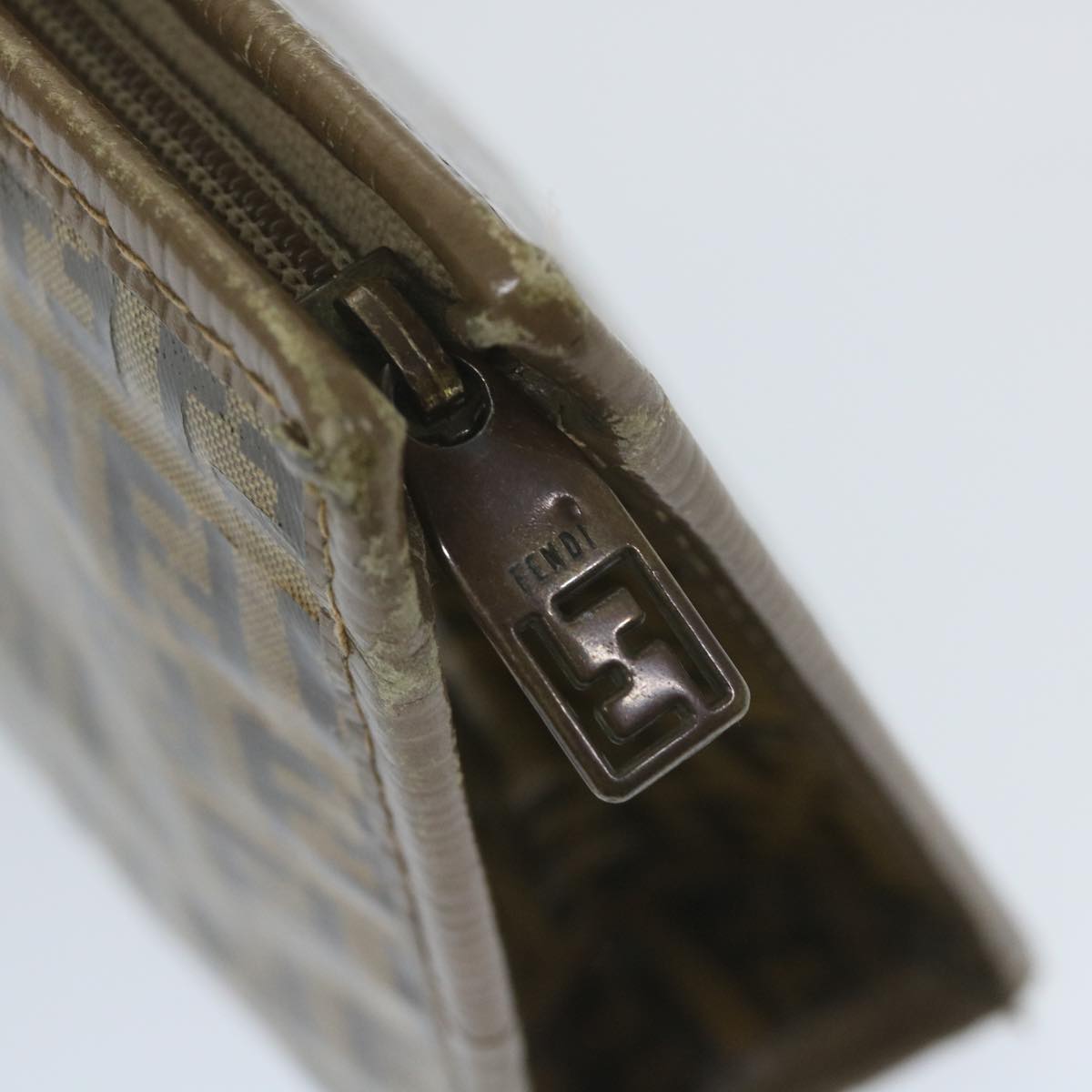 FENDI Zucchino Canvas Clutch Bag Coated Canvas Brown ti1272