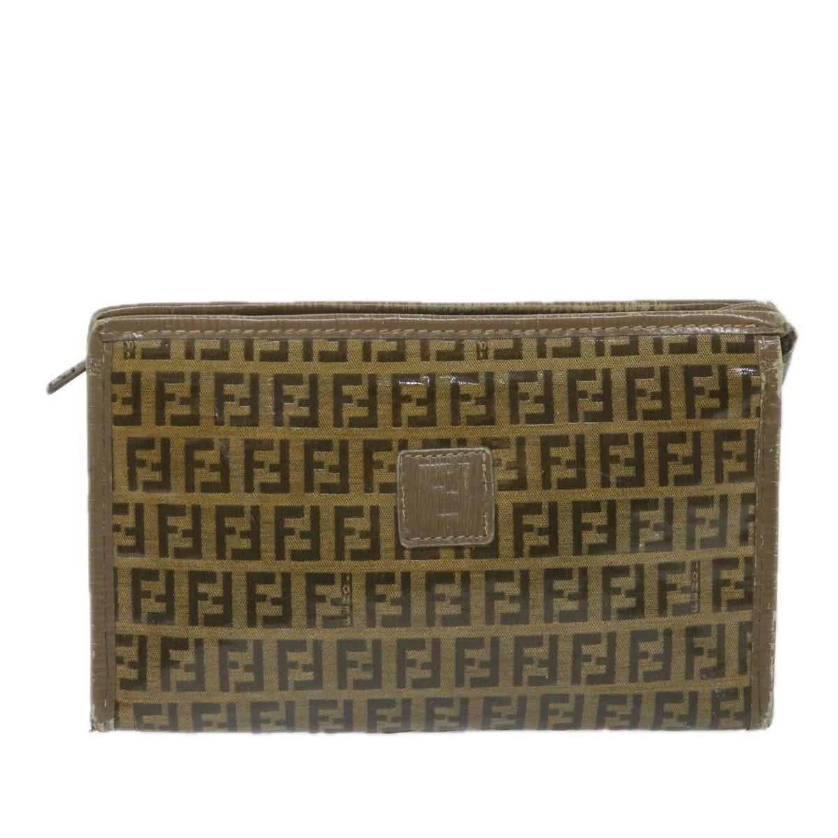 FENDI Zucchino Canvas Clutch Bag Coated Canvas Brown ti1272