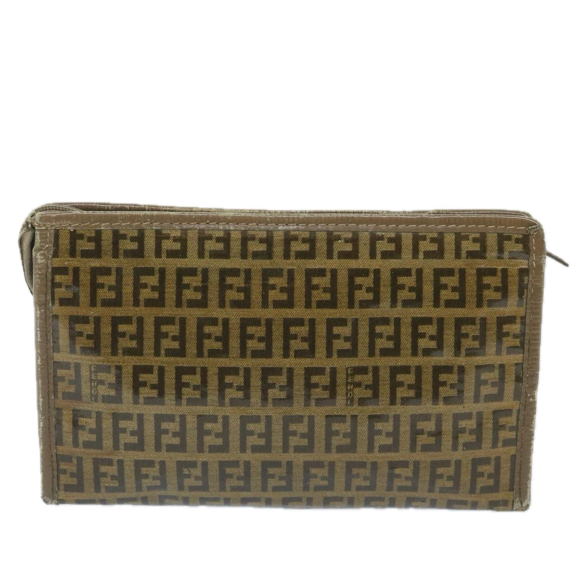 FENDI Zucchino Canvas Clutch Bag Coated Canvas Brown ti1272