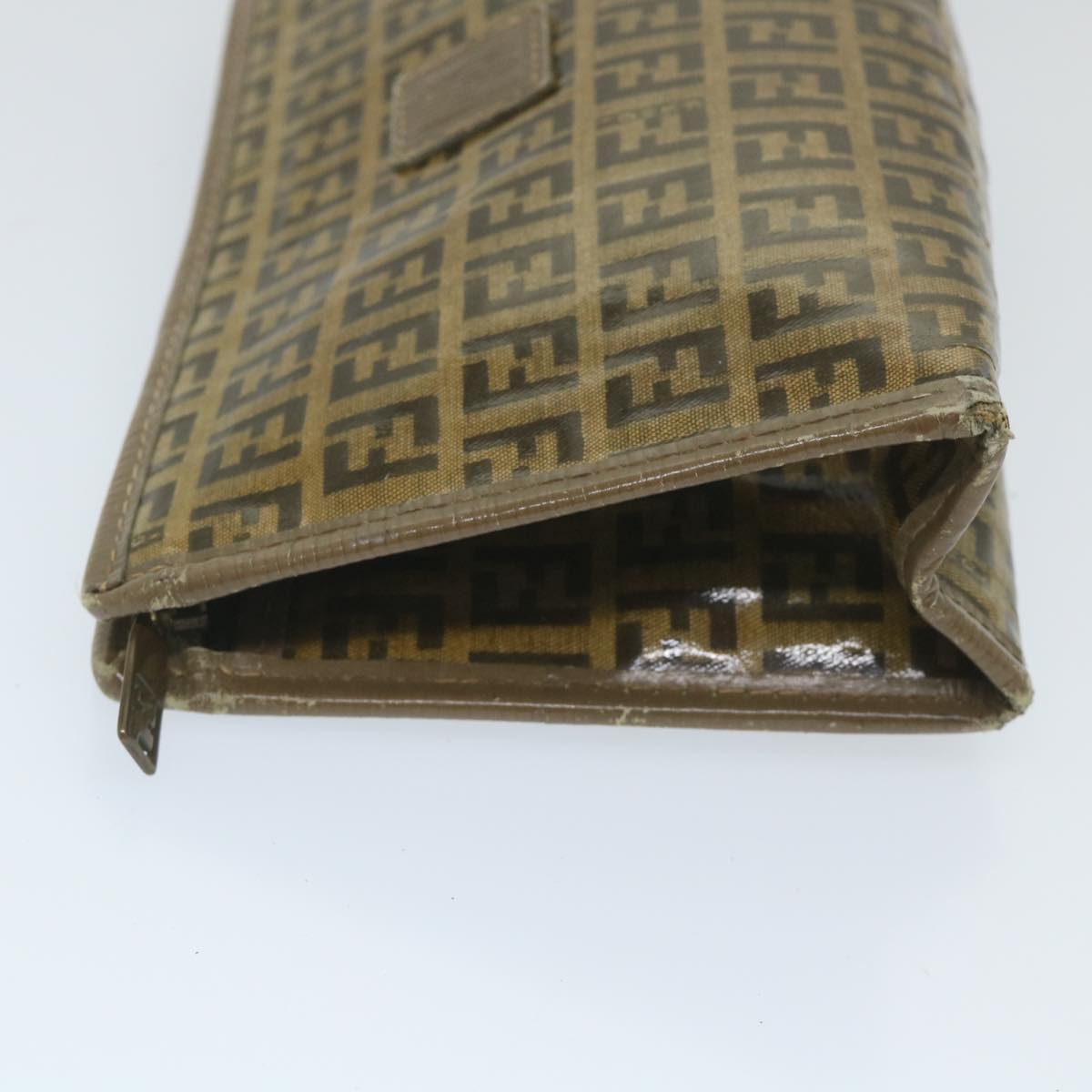 FENDI Zucchino Canvas Clutch Bag Coated Canvas Brown ti1272