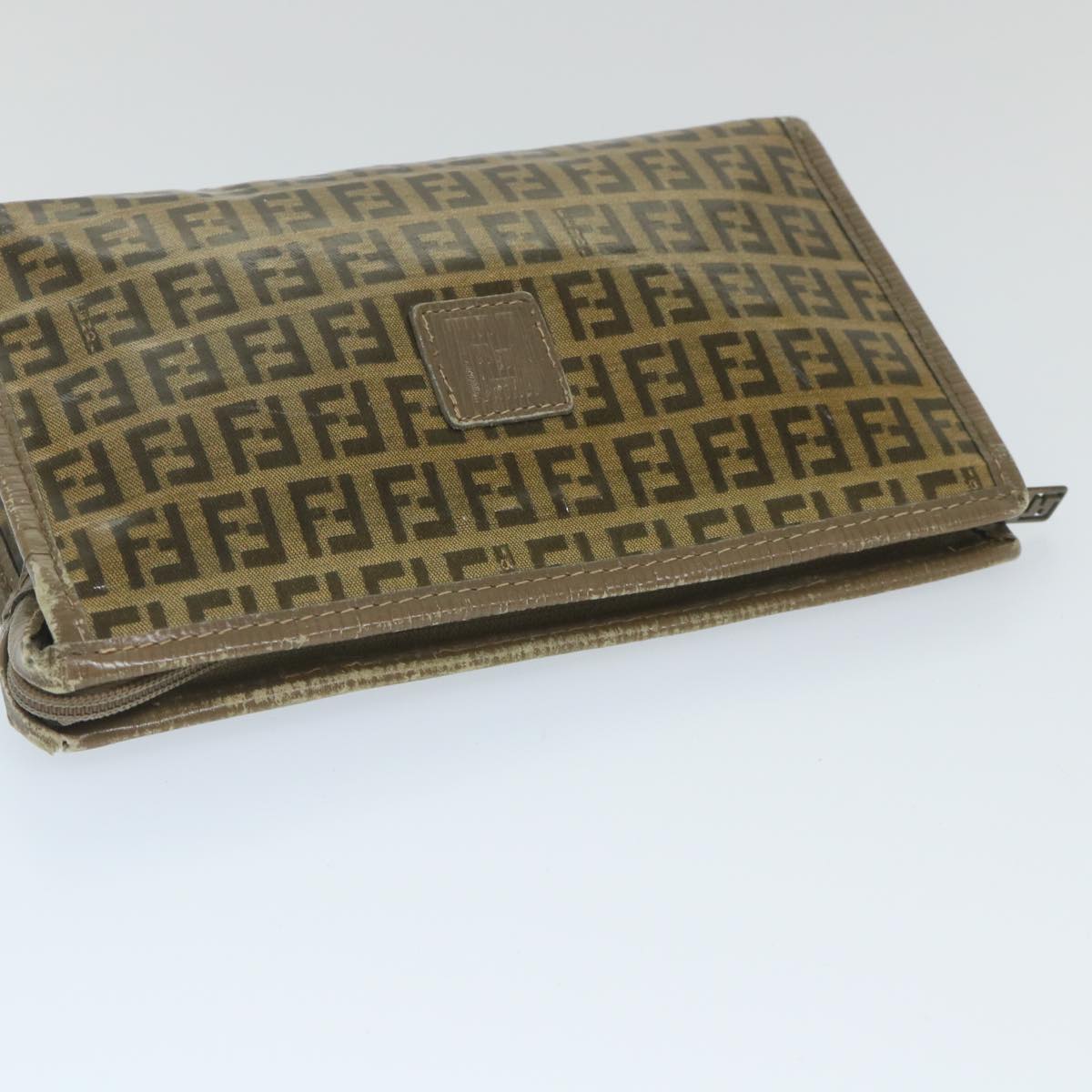 FENDI Zucchino Canvas Clutch Bag Coated Canvas Brown ti1272