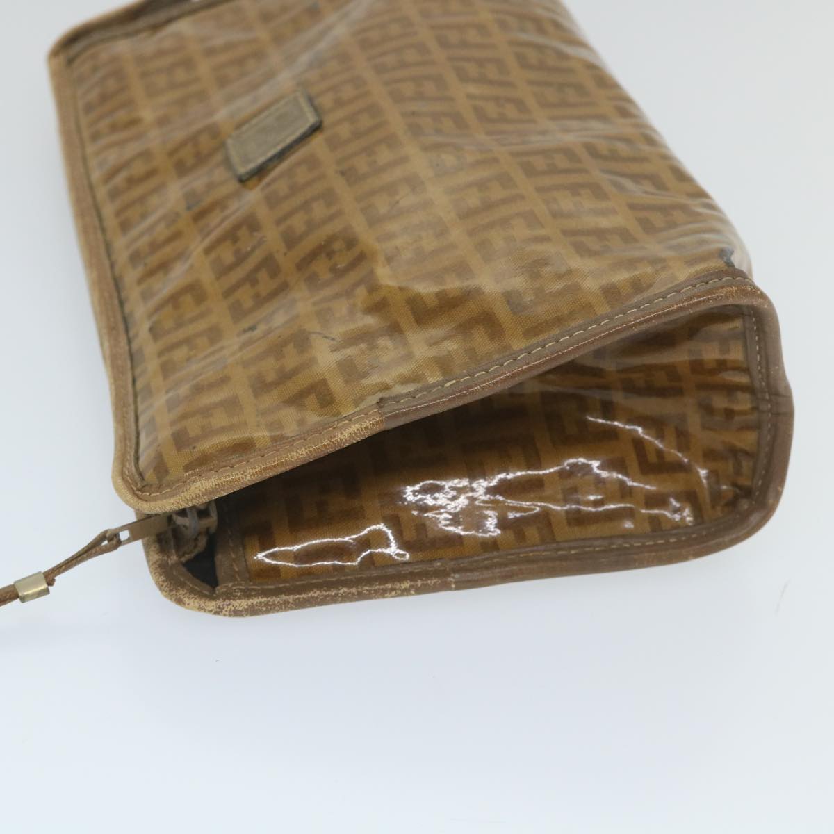 FENDI Zucchino Canvas Clutch Bag Coated Canvas Brown ti1273