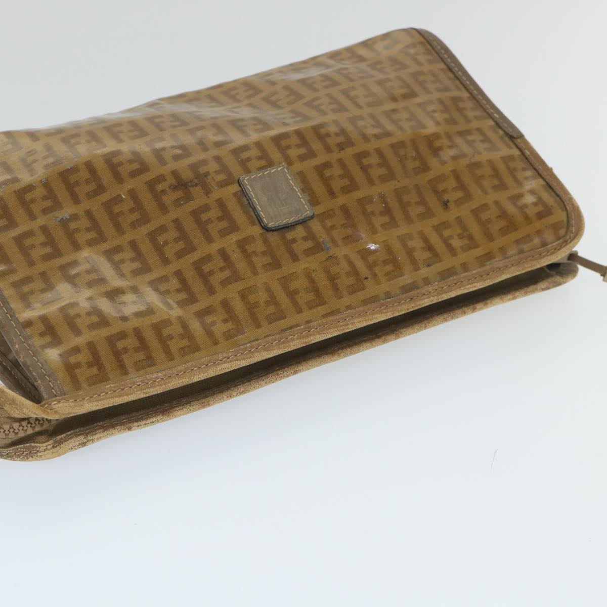 FENDI Zucchino Canvas Clutch Bag Coated Canvas Brown ti1273