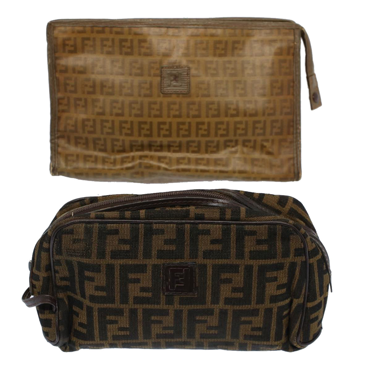FENDI Zucca Canvas Zucchino Canvas Clutch Bag 2Set Brown Black ti1353
