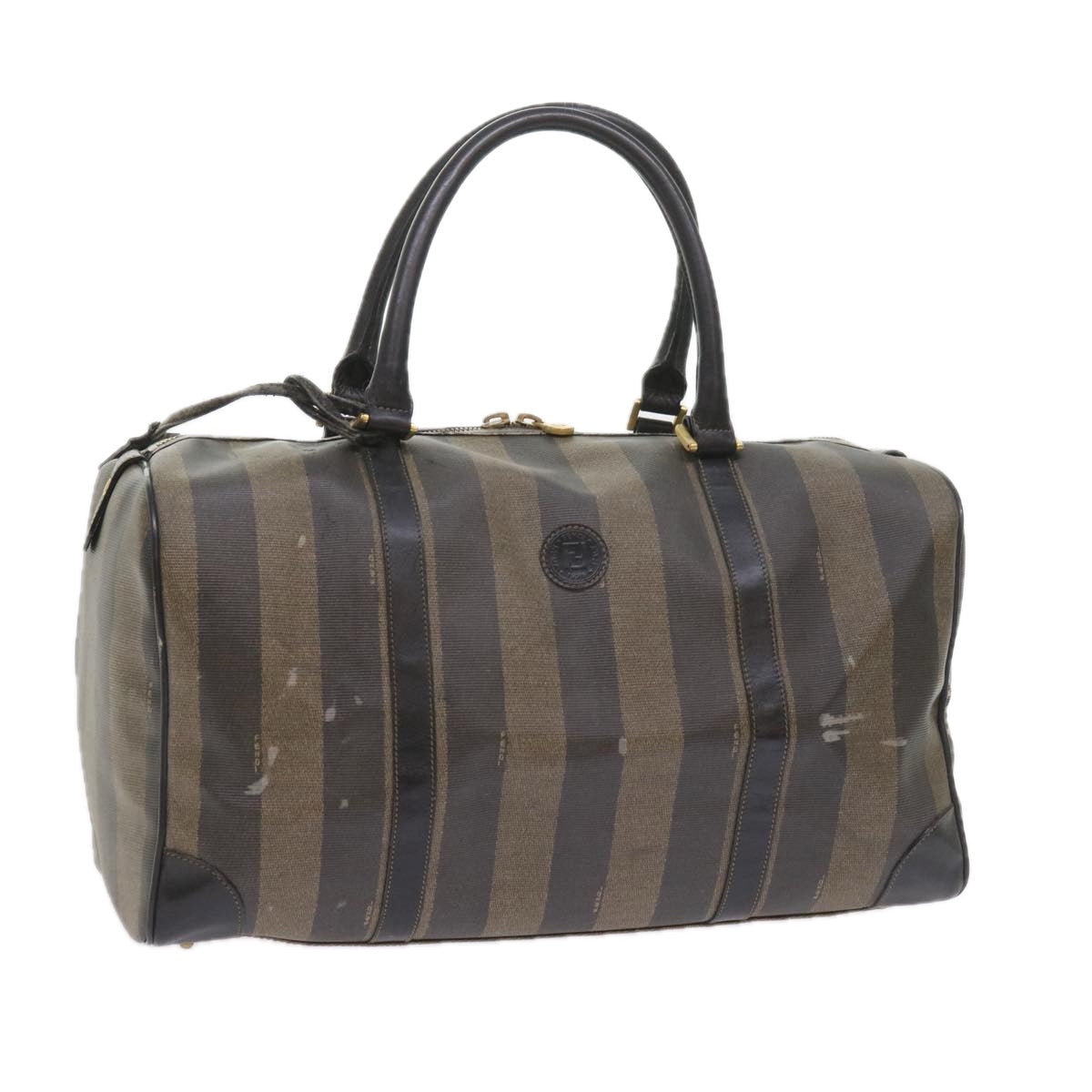 FENDI Pecan Canvas Boston Bag Black Brown ti1366