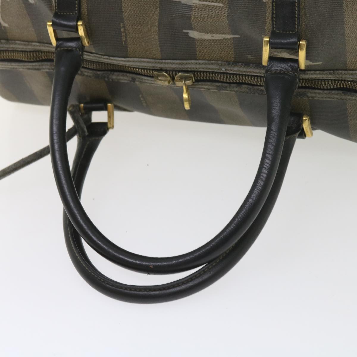 FENDI Pecan Canvas Boston Bag Black Brown ti1366