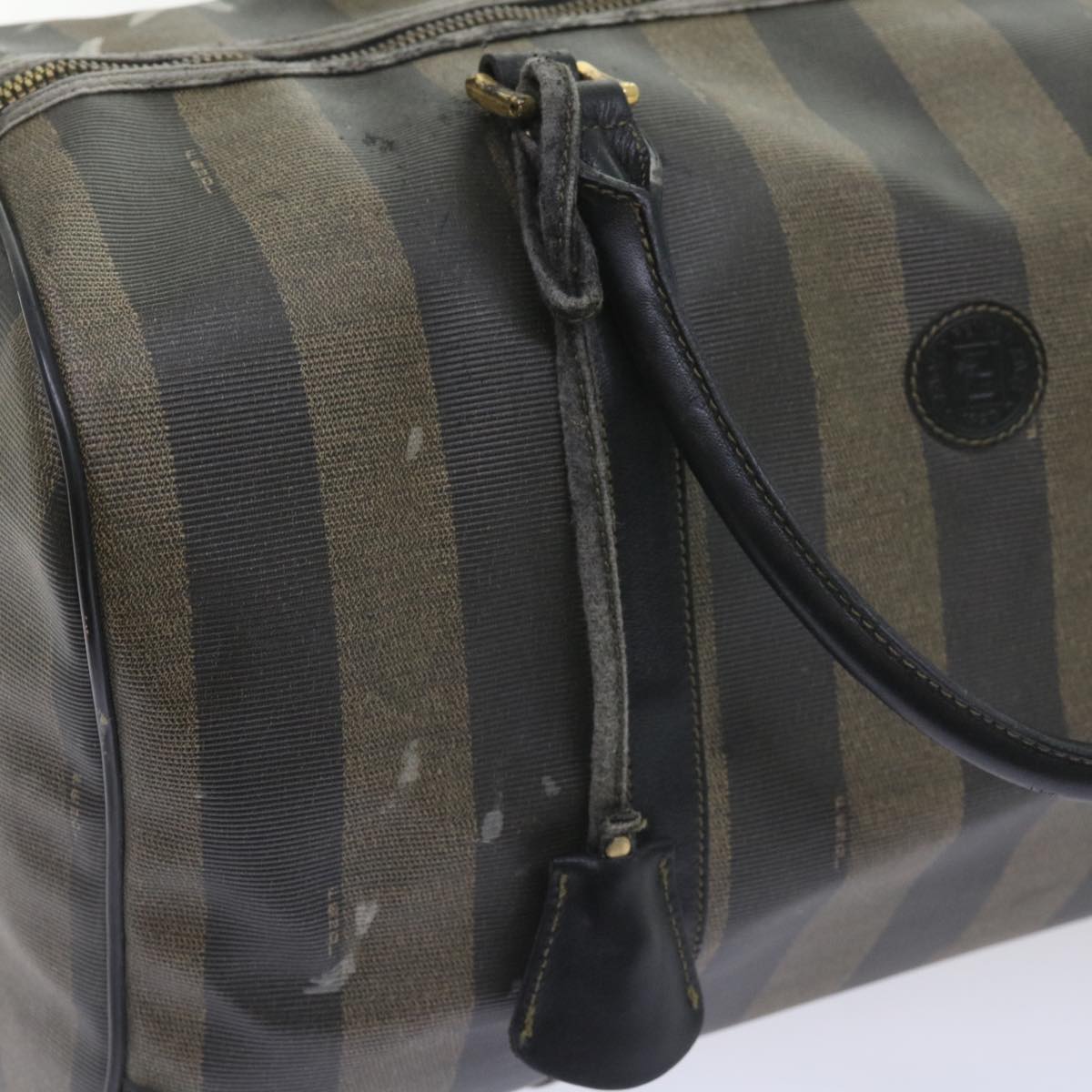 FENDI Pecan Canvas Boston Bag Black Brown ti1366
