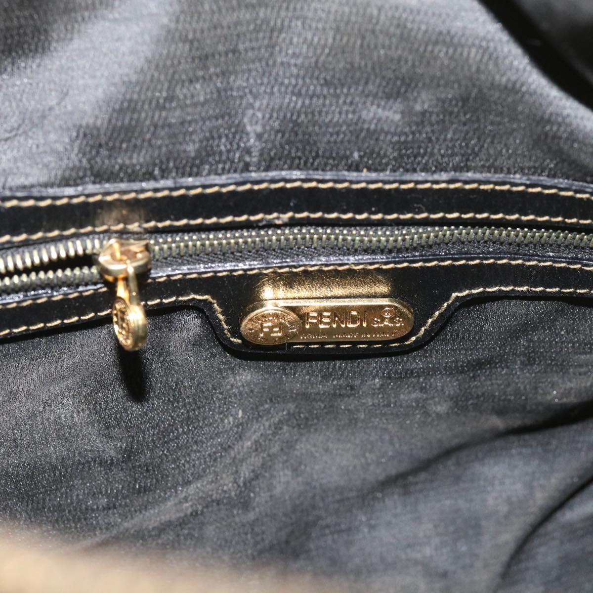 FENDI Pecan Canvas Boston Bag Black Brown ti1366
