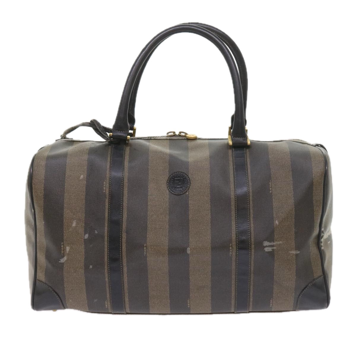 FENDI Pecan Canvas Boston Bag Black Brown ti1366