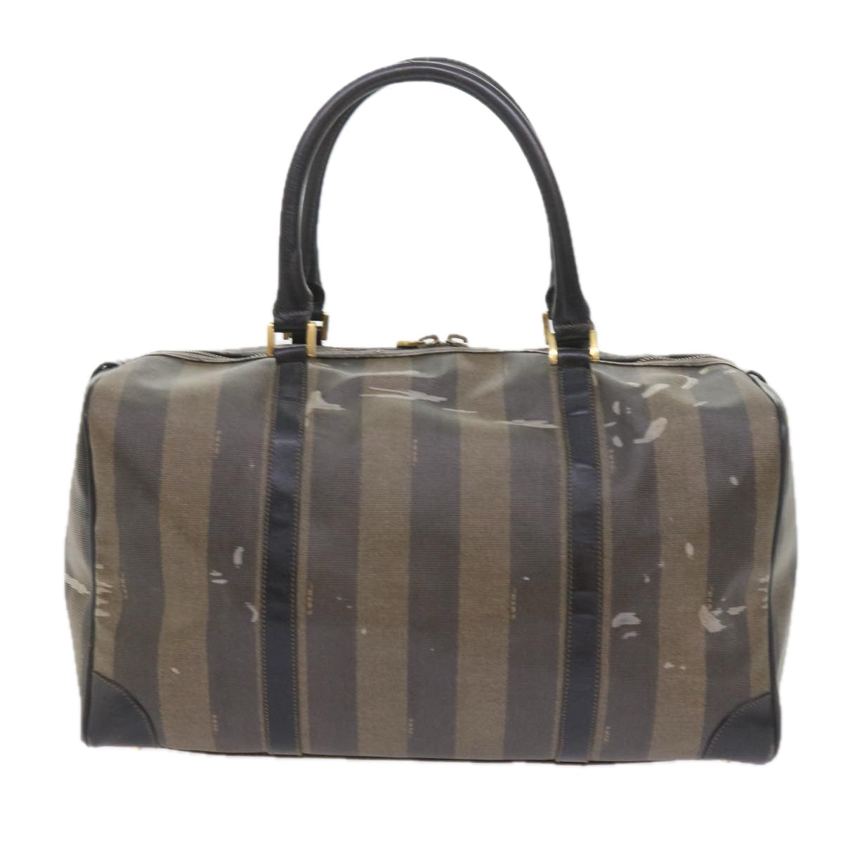 FENDI Pecan Canvas Boston Bag Black Brown ti1366