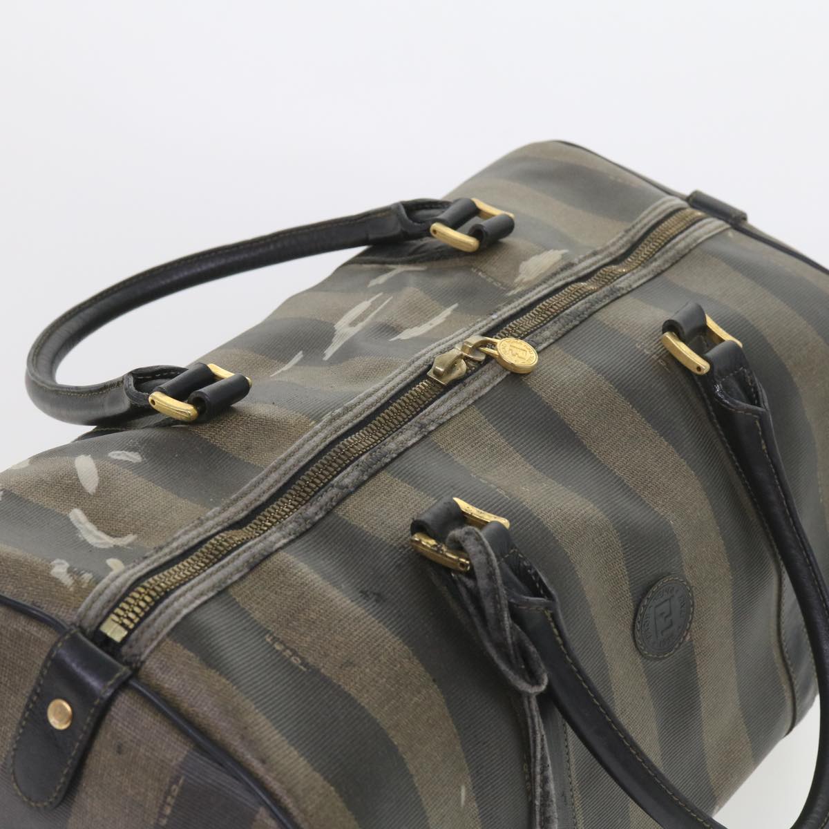 FENDI Pecan Canvas Boston Bag Black Brown ti1366