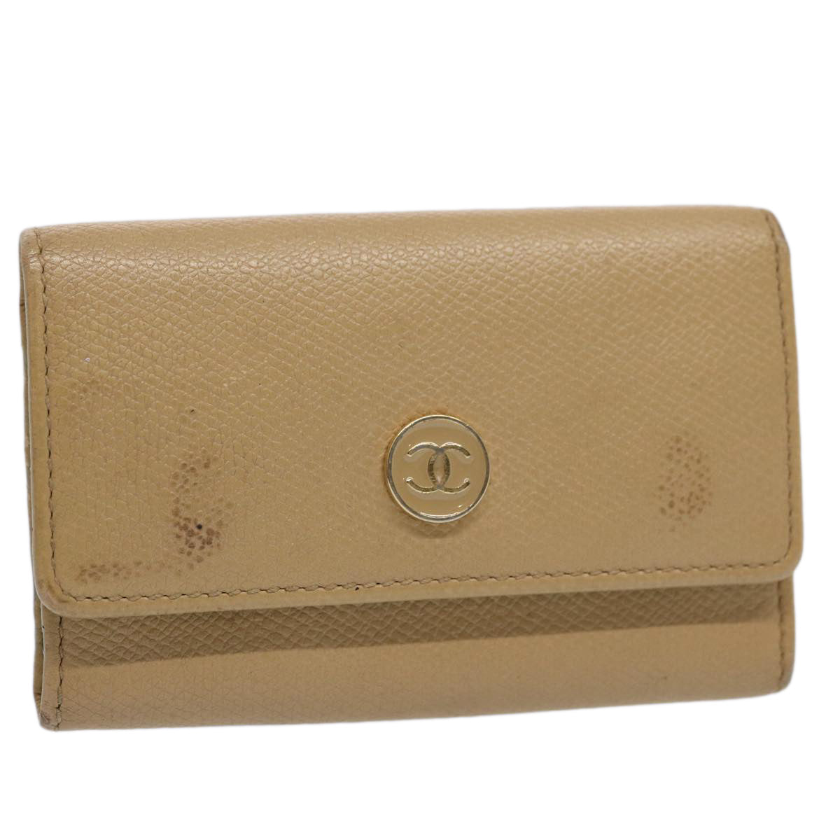 CHANEL Key Case Leather Beige CC ti1413