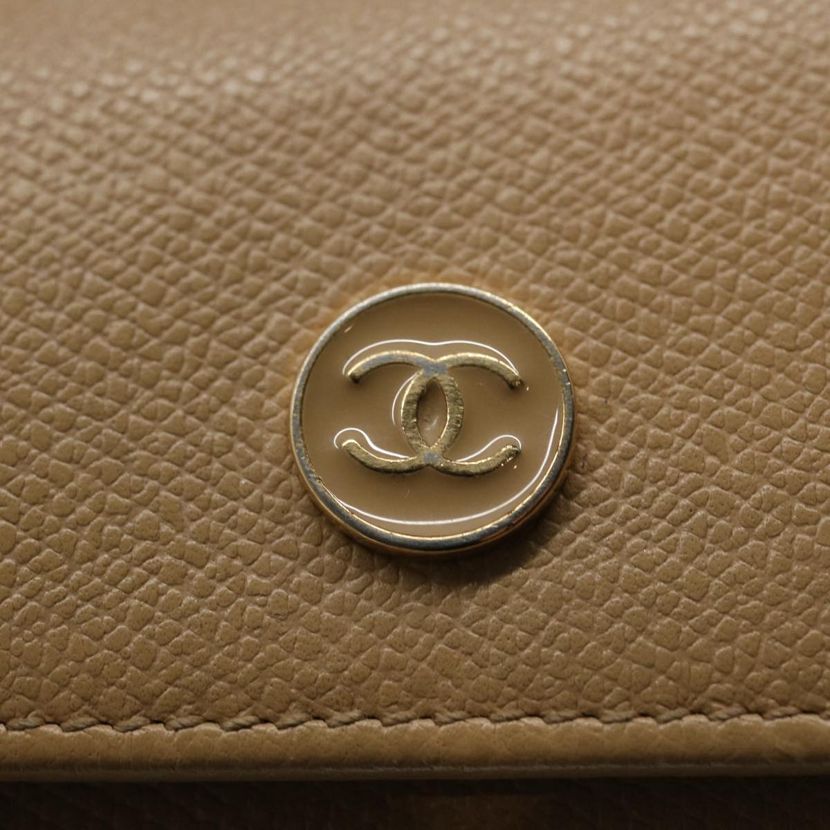 CHANEL Key Case Leather Beige CC ti1413