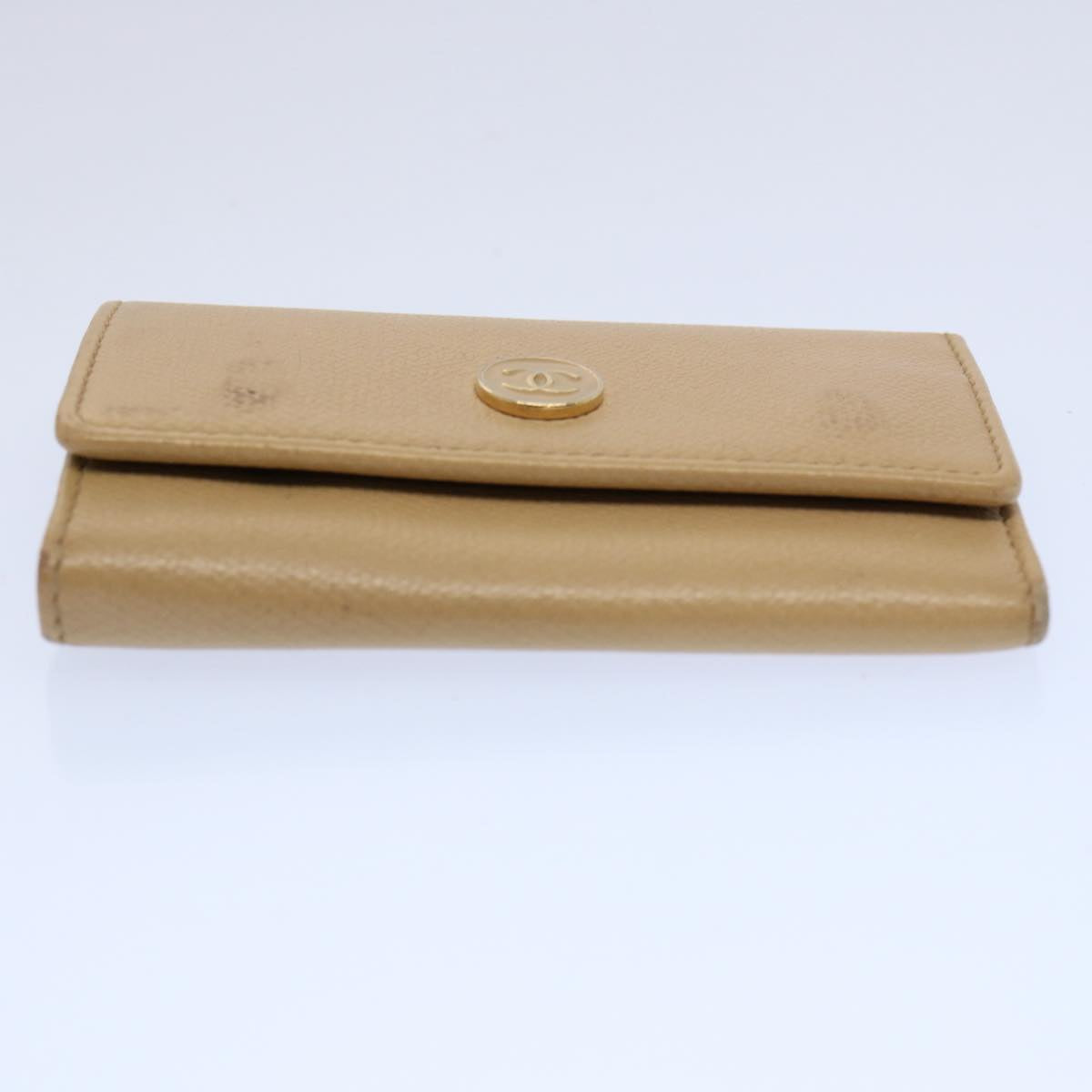 CHANEL Key Case Leather Beige CC ti1413