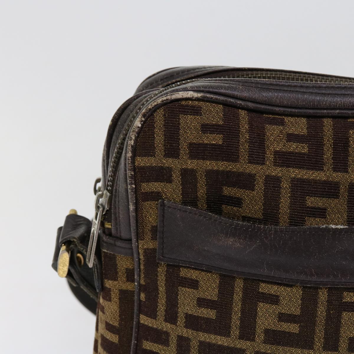 FENDI Zucca Canvas Shoulder Bag 2Set Brown Black ti1420