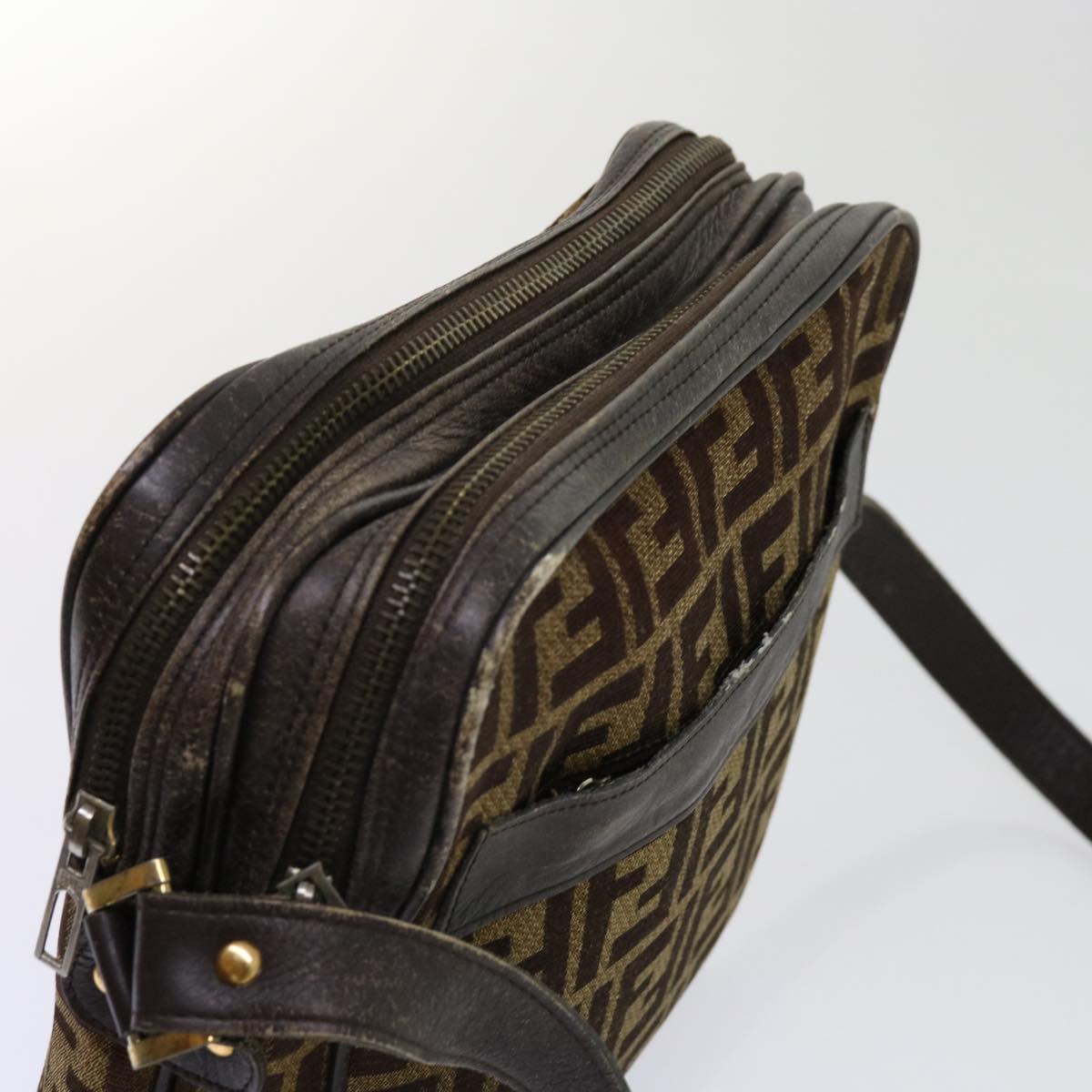 FENDI Zucca Canvas Shoulder Bag 2Set Brown Black ti1420