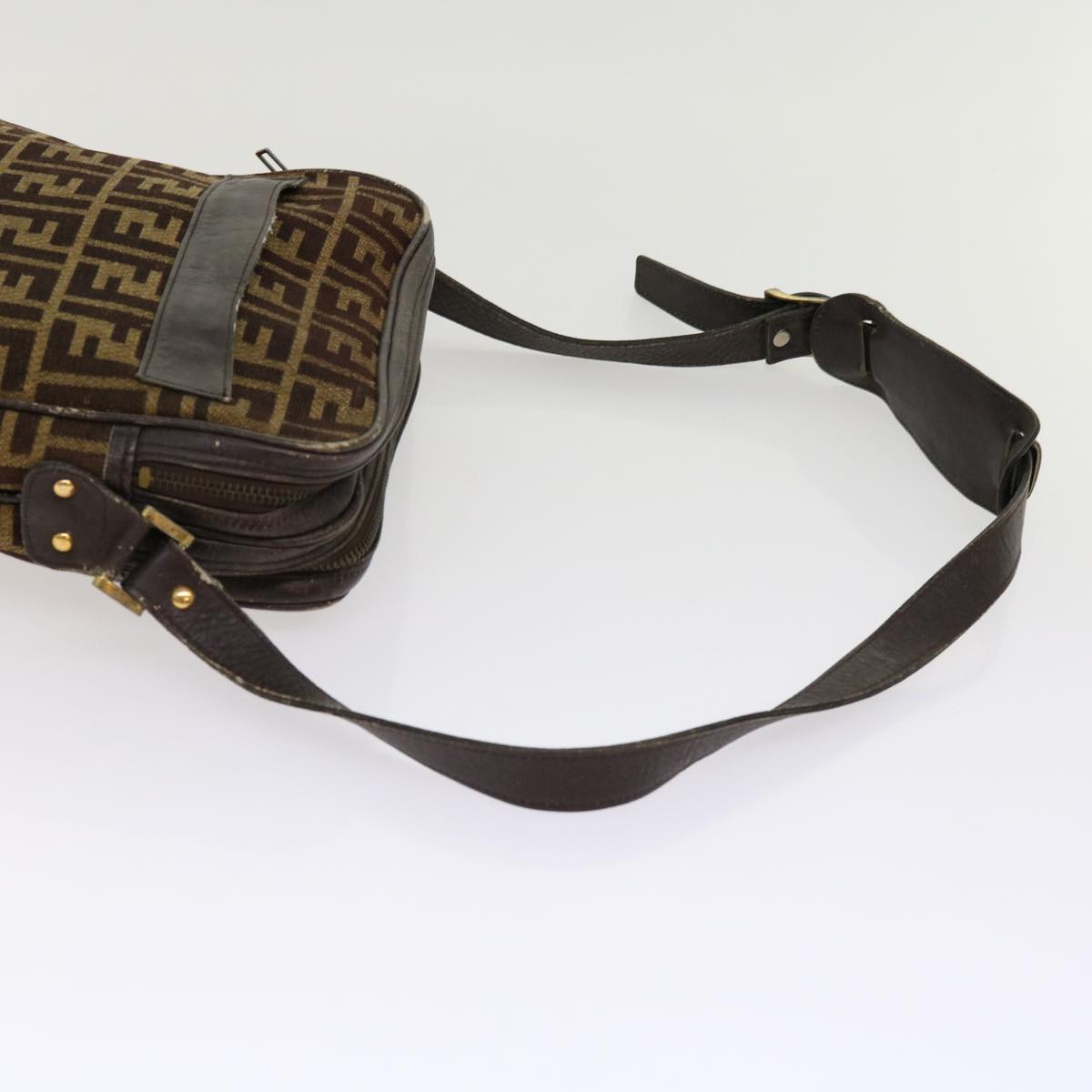 FENDI Zucca Canvas Shoulder Bag 2Set Brown Black ti1420