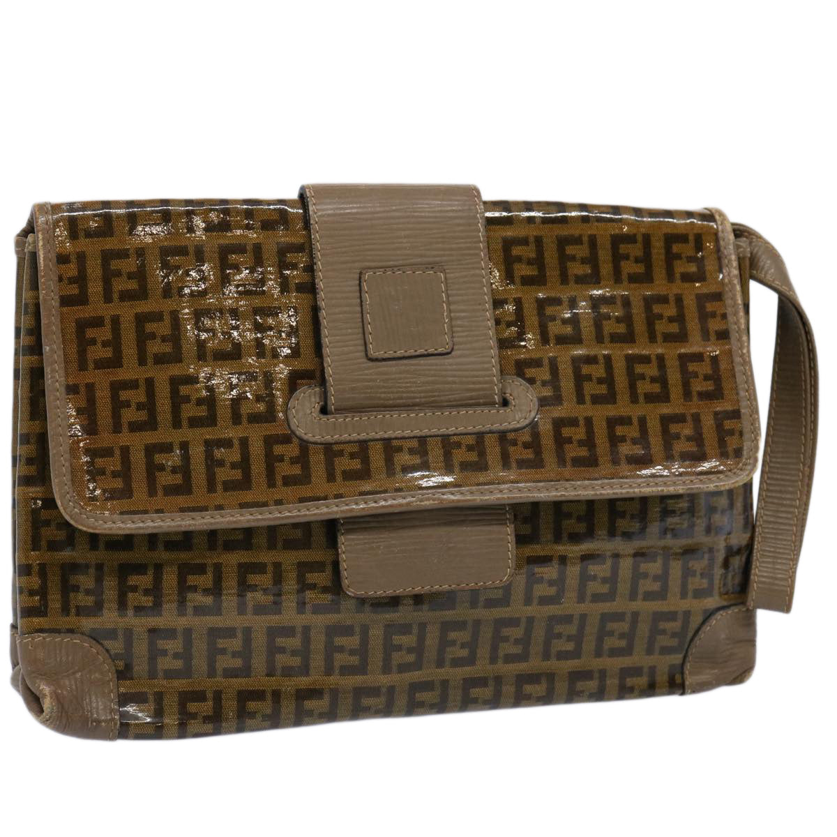 FENDI Zucchino Canvas Clutch Bag Brown ti1424