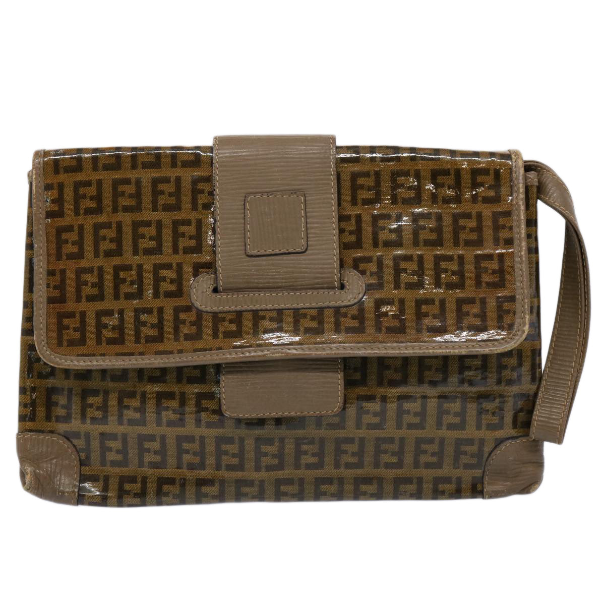 FENDI Zucchino Canvas Clutch Bag Brown ti1424