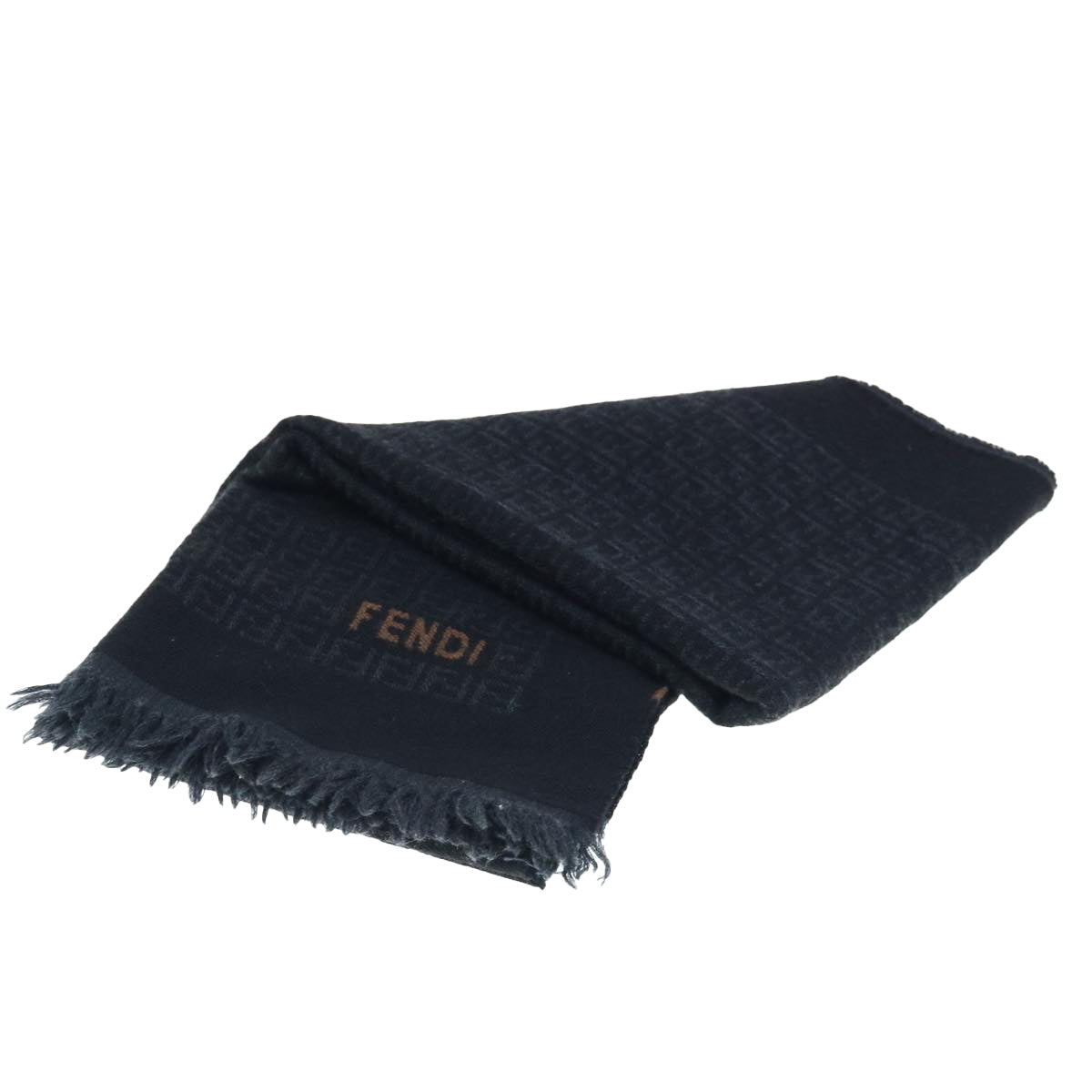 FENDI Zucchino Canvas Scarf Wool Black ti1475