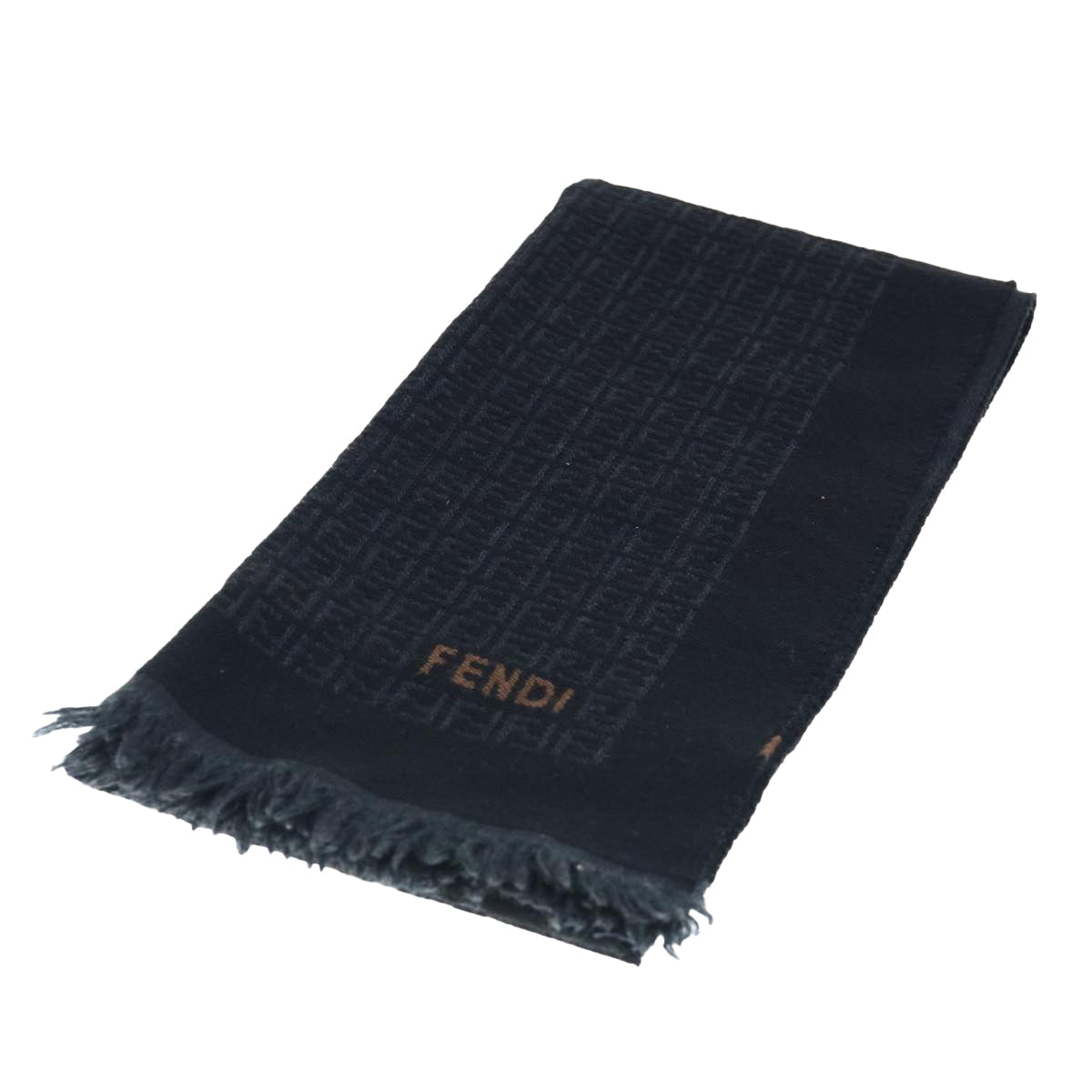 FENDI Zucchino Canvas Scarf Wool Black ti1475