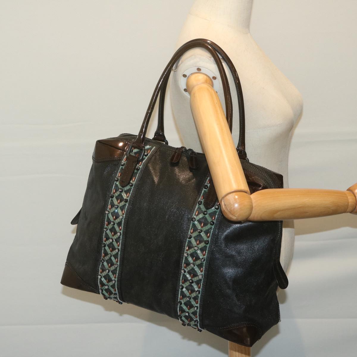 FENDI Hand Bag Coated Canvas Black ti1509