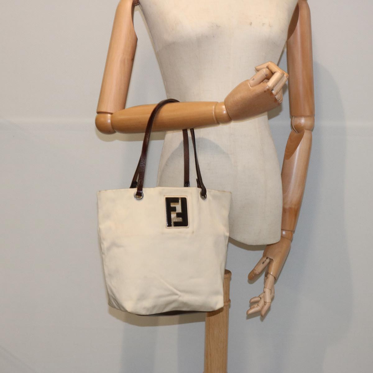FENDI Tote Bag Canvas Beige ti1558