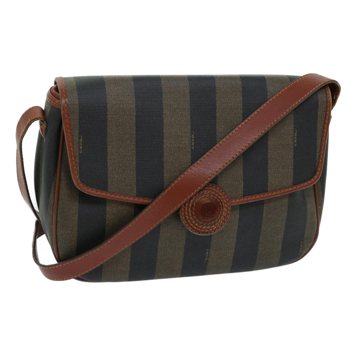 FENDI Pecan Canvas Shoulder Bag Brown Black ti1599