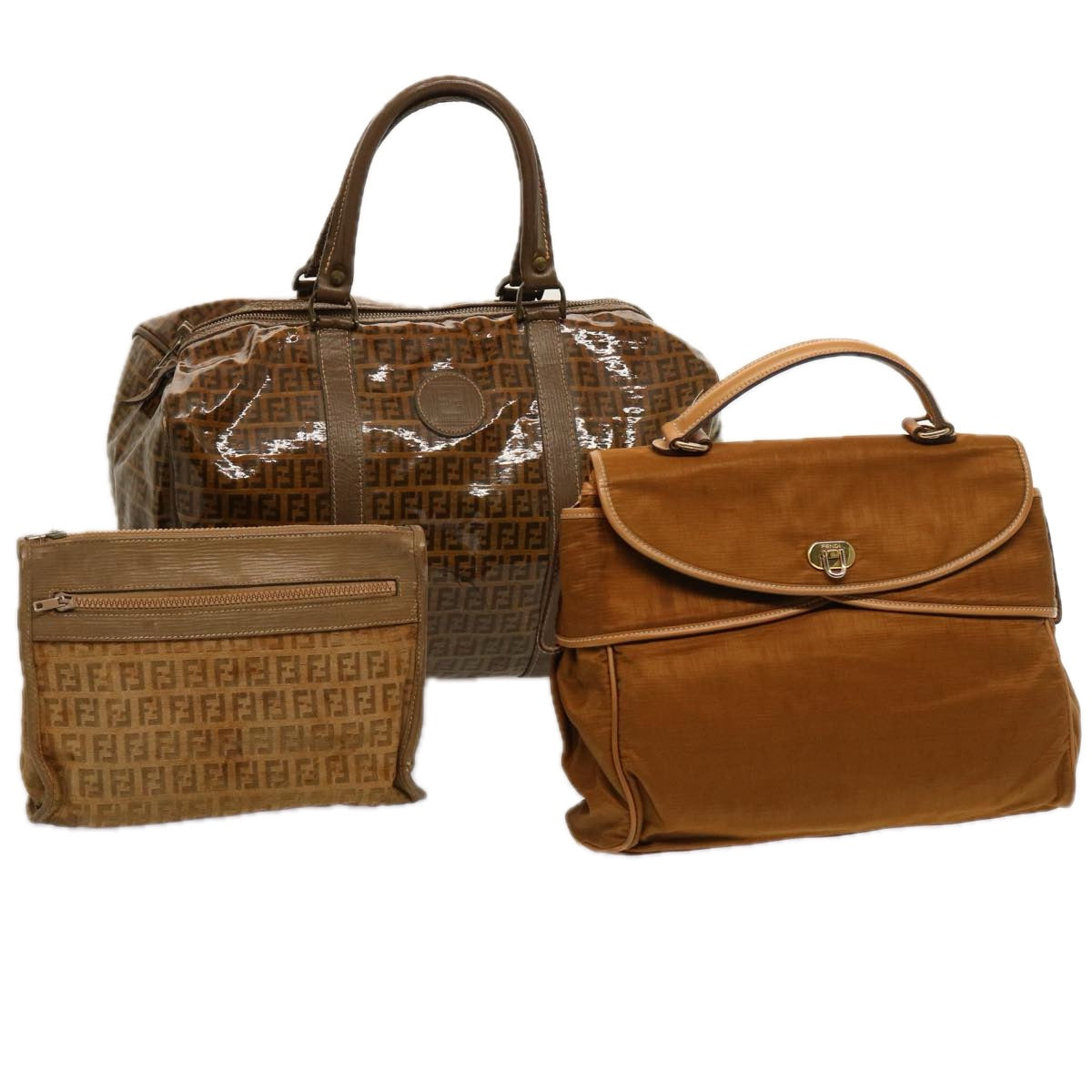 FENDI Zucchino Canvas Hand Bag 3Set Beige Brown ti1666