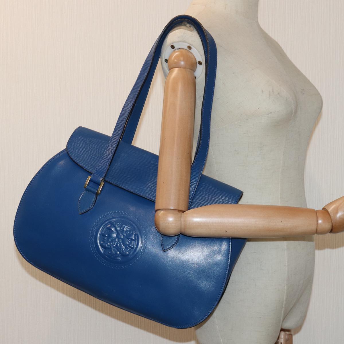 FENDI Shoulder Bag Leather Blue ti1862