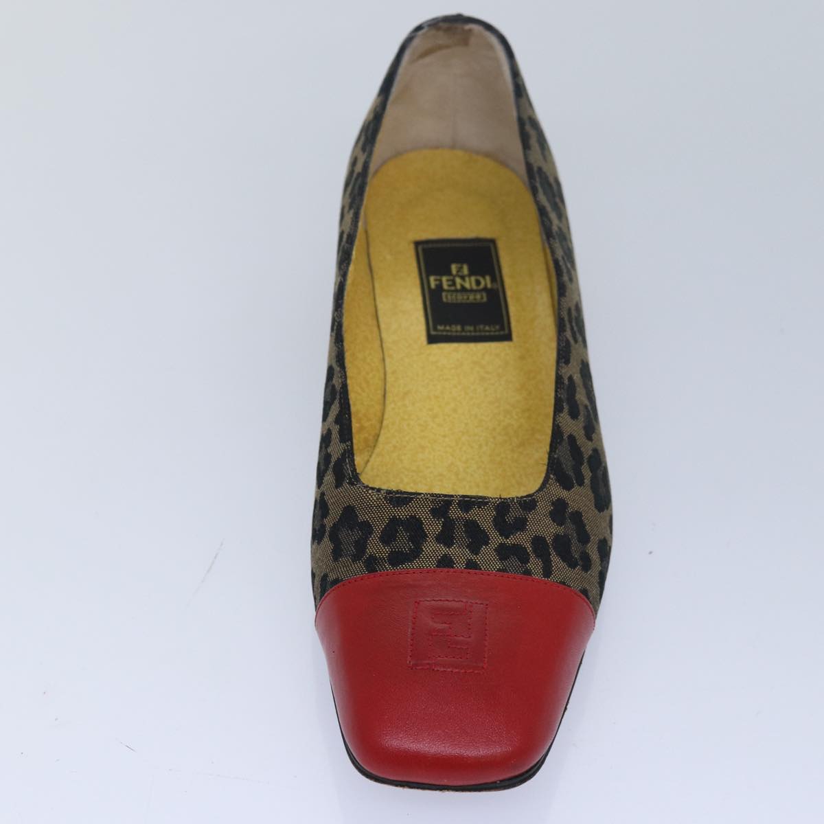 FENDI Leopard pumps shoes Canvas Leather 37.5 Brown Red ti1874