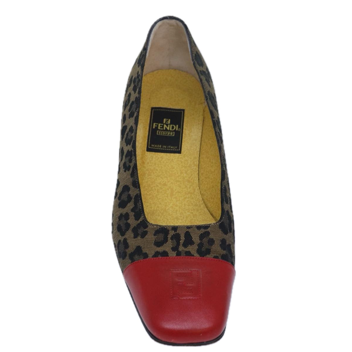 FENDI Leopard pumps shoes Canvas Leather 37.5 Brown Red ti1874
