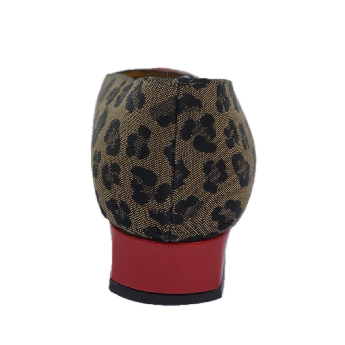 FENDI Leopard pumps shoes Canvas Leather 37.5 Brown Red ti1874
