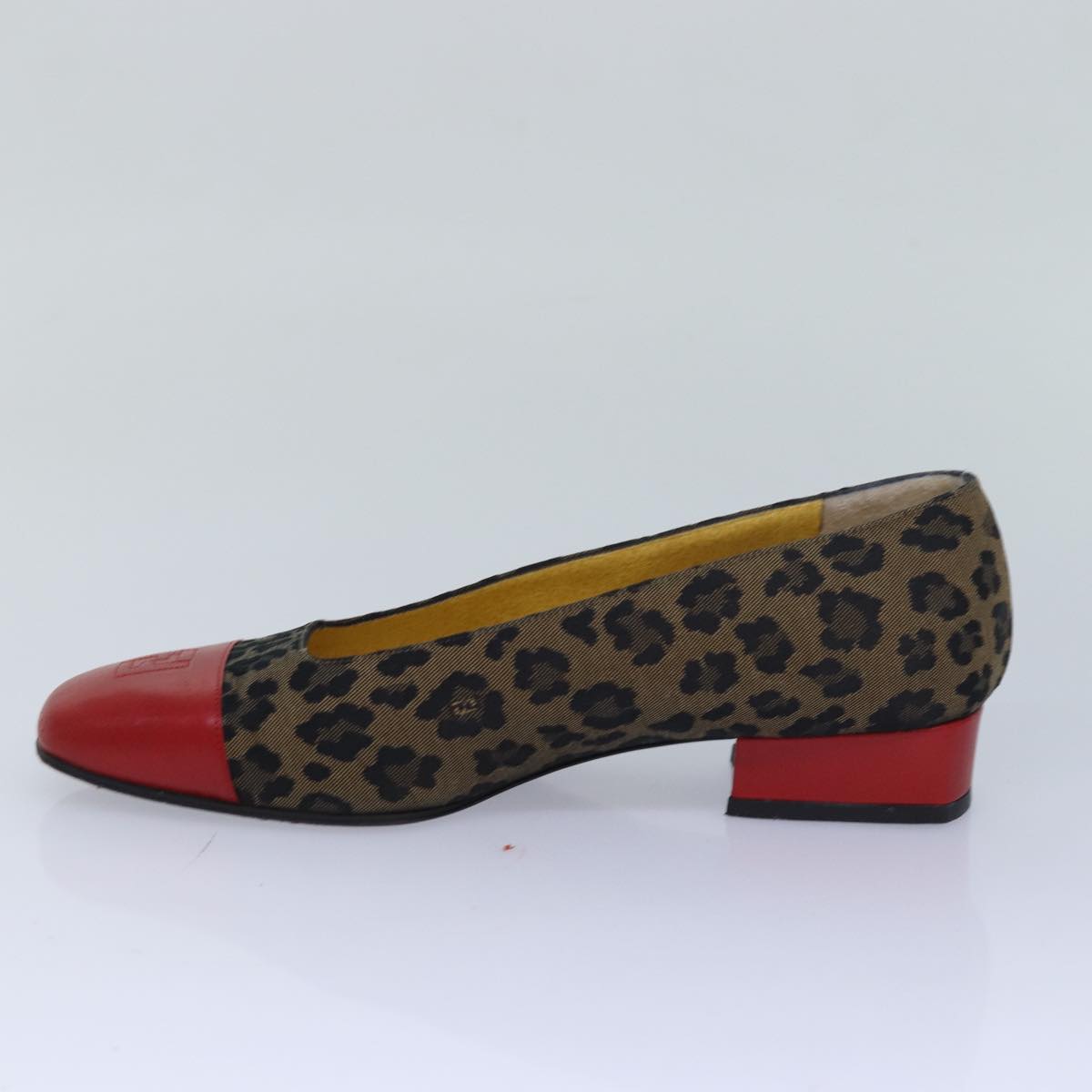 FENDI Leopard pumps shoes Canvas Leather 37.5 Brown Red ti1874