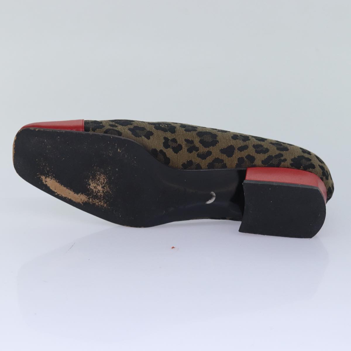 FENDI Leopard pumps shoes Canvas Leather 37.5 Brown Red ti1874