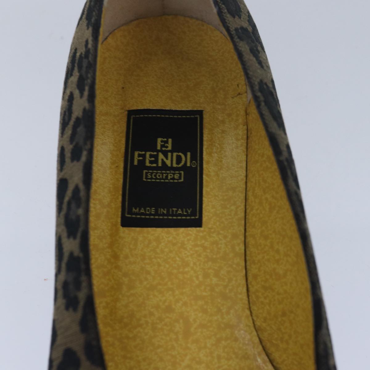 FENDI Leopard pumps shoes Canvas Leather 37.5 Brown Red ti1874