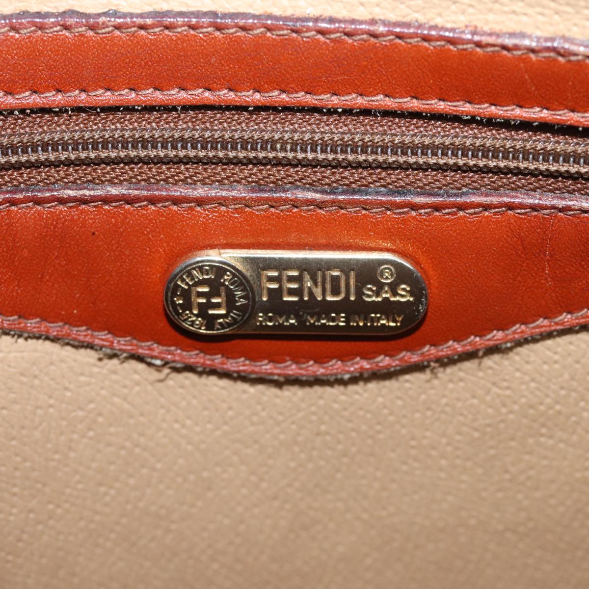 FENDI Pecan Canvas Hand Bag Brown Black ti1896