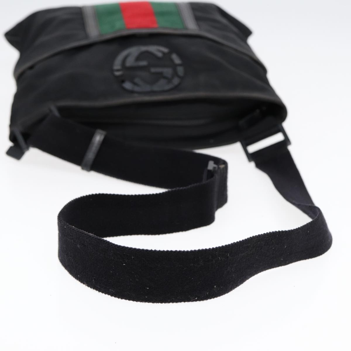 GUCCI Web Sherry Line Shoulder Bag Nylon Black Silver 181067 ti1952
