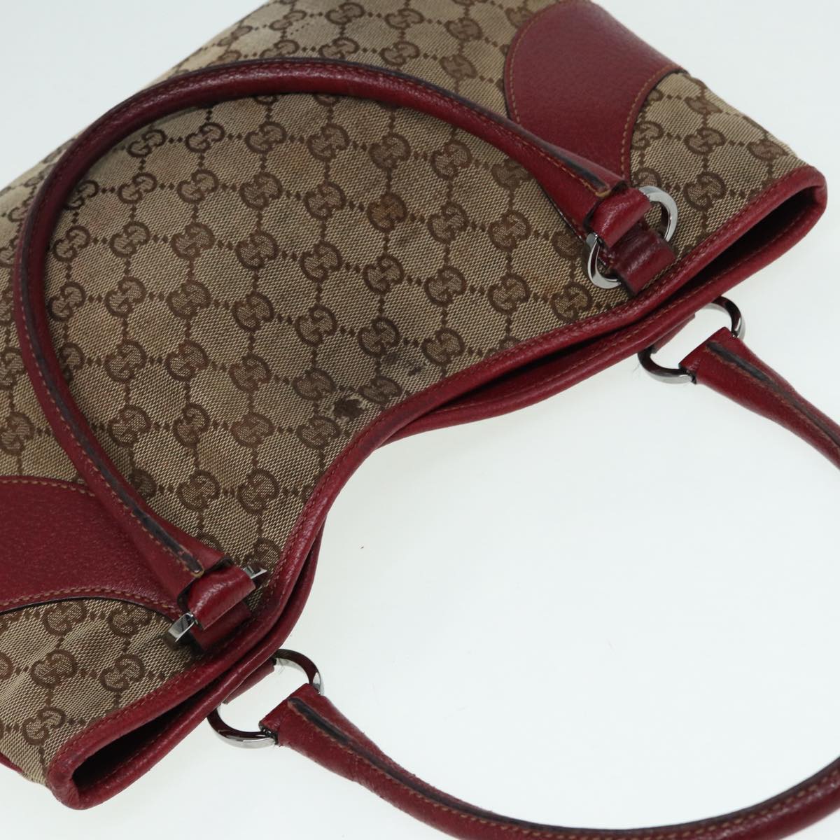 GUCCI GG Canvas Tote Bag Beige Red 113015 ti1957