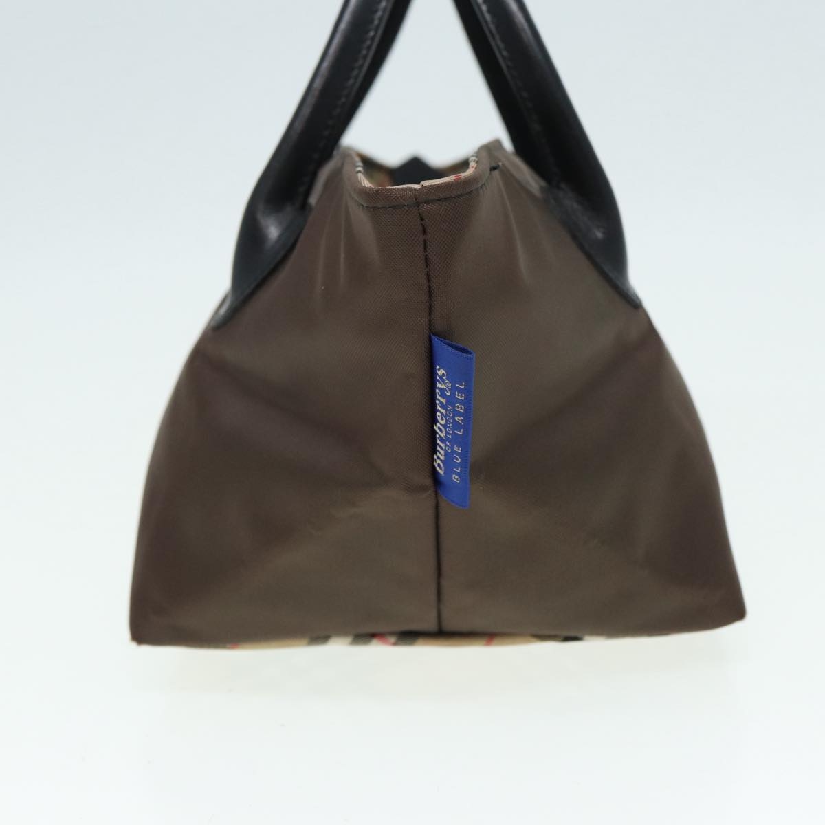 BURBERRY Nova Check Hand Bag Nylon Brown Black Silver ti1962