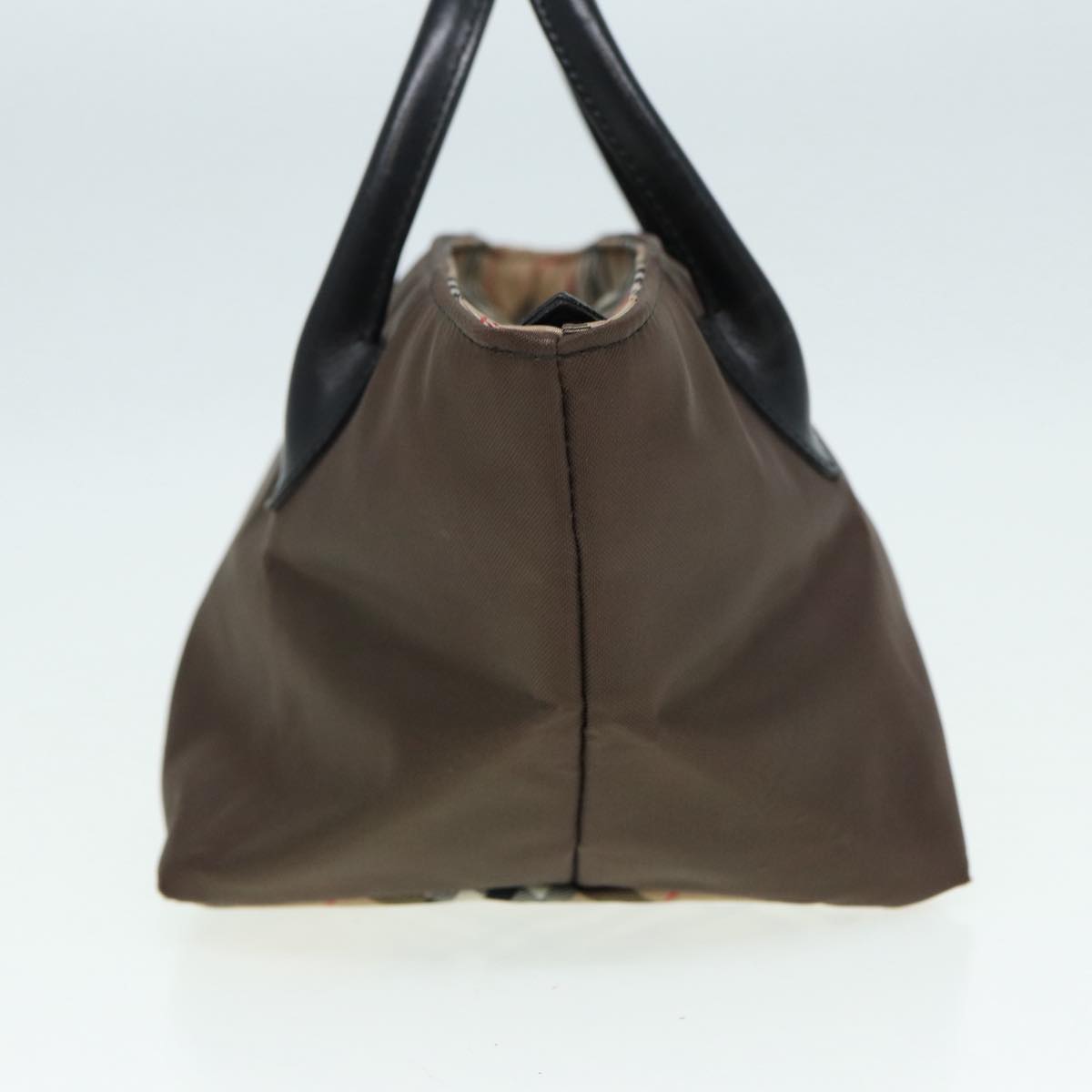 BURBERRY Nova Check Hand Bag Nylon Brown Black Silver ti1962
