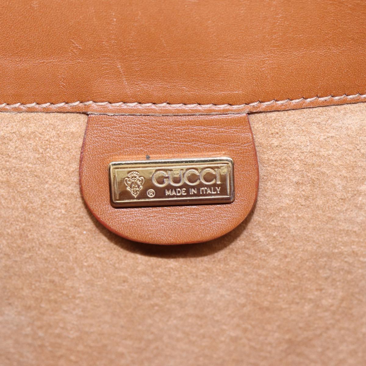 GUCCI Hand Bag Leather 2way Brown Gold ti2042