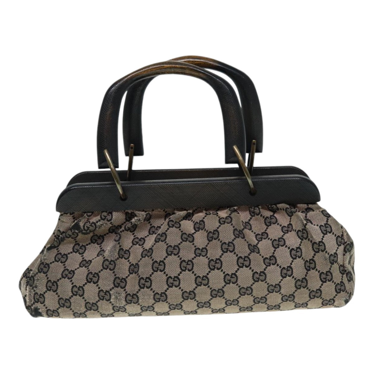 GUCCI GG Canvas Wood Hand Bag Beige 112683 ti2049