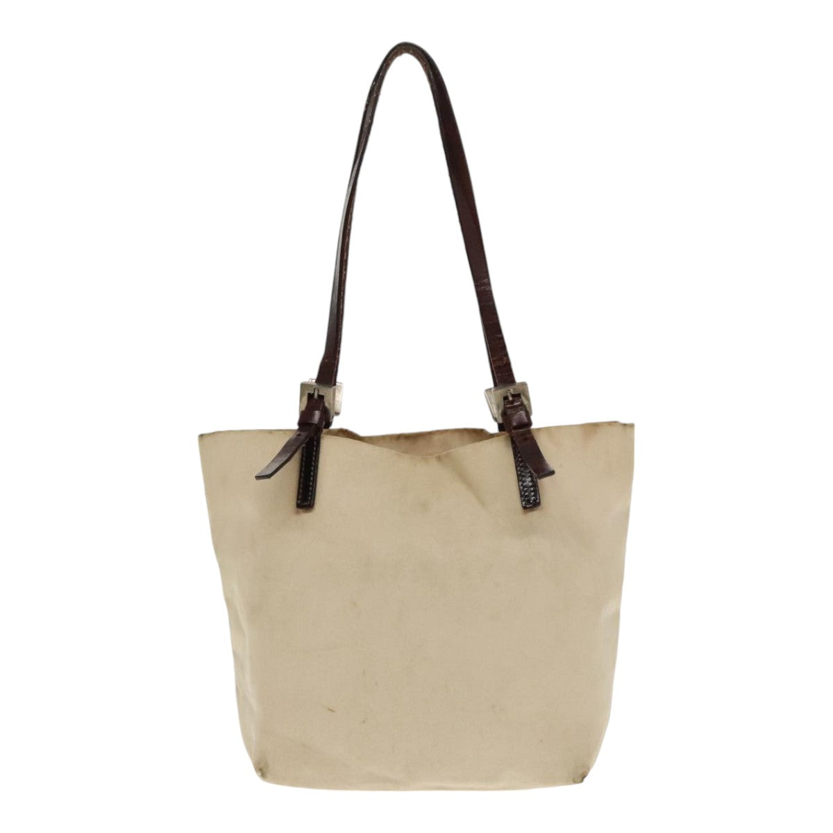 FENDI Hand Bag Canvas Leather Beige Brown Silver ti2134