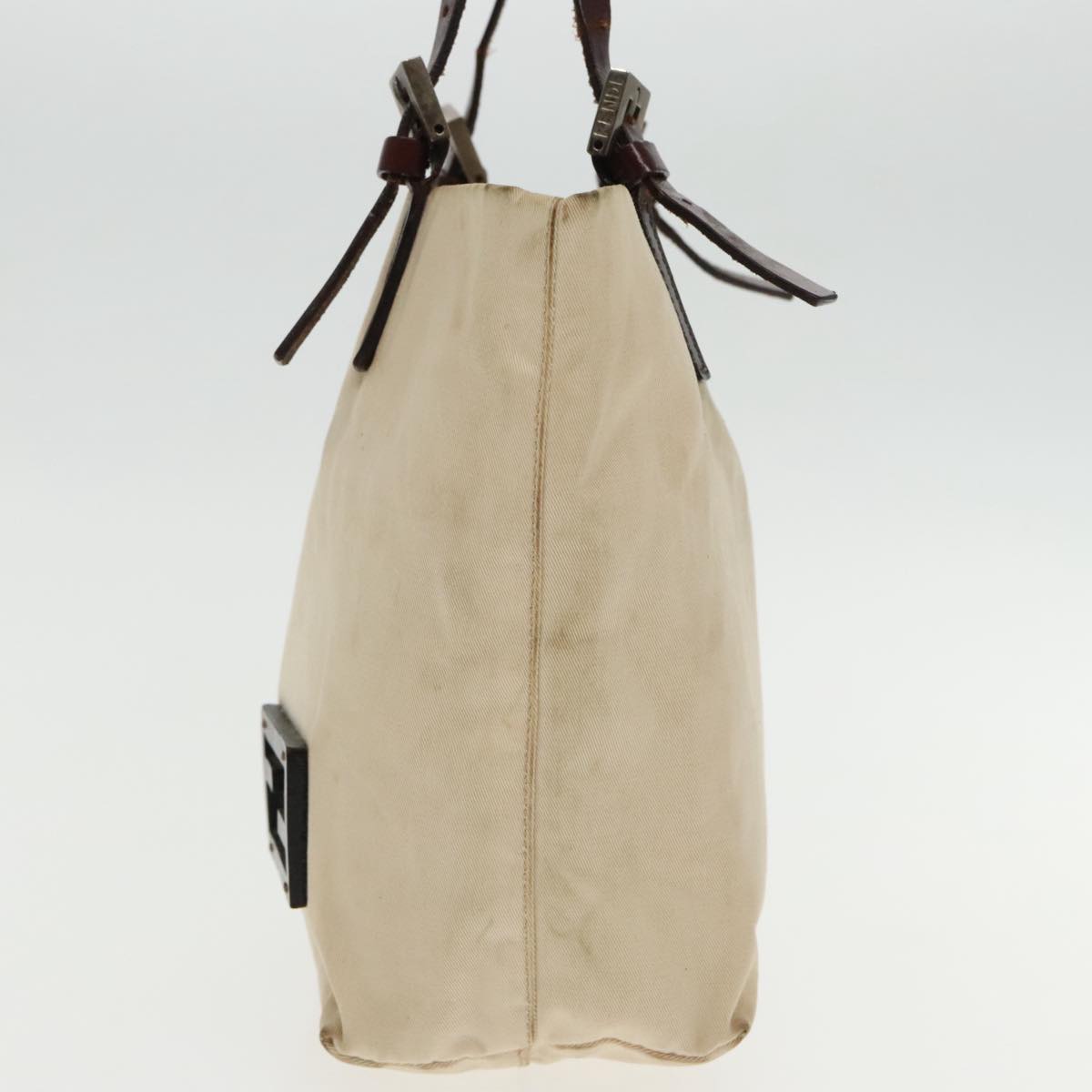 FENDI Hand Bag Canvas Leather Beige Brown Silver ti2134