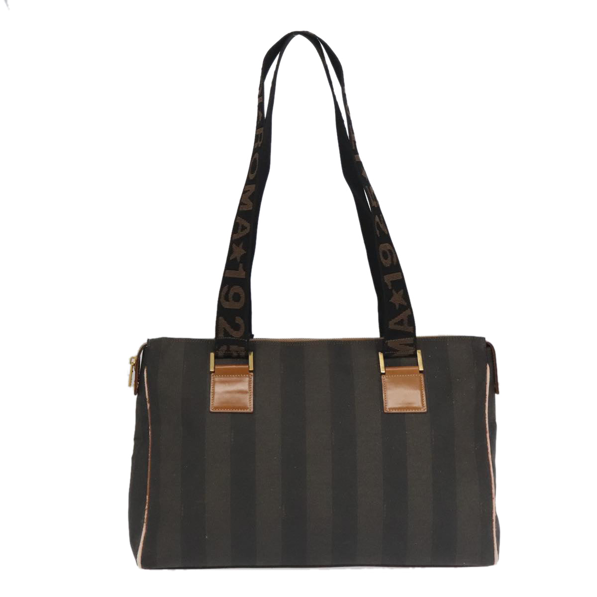 FENDI Pecan Canvas Boston Bag Brown Black Gold ti2145
