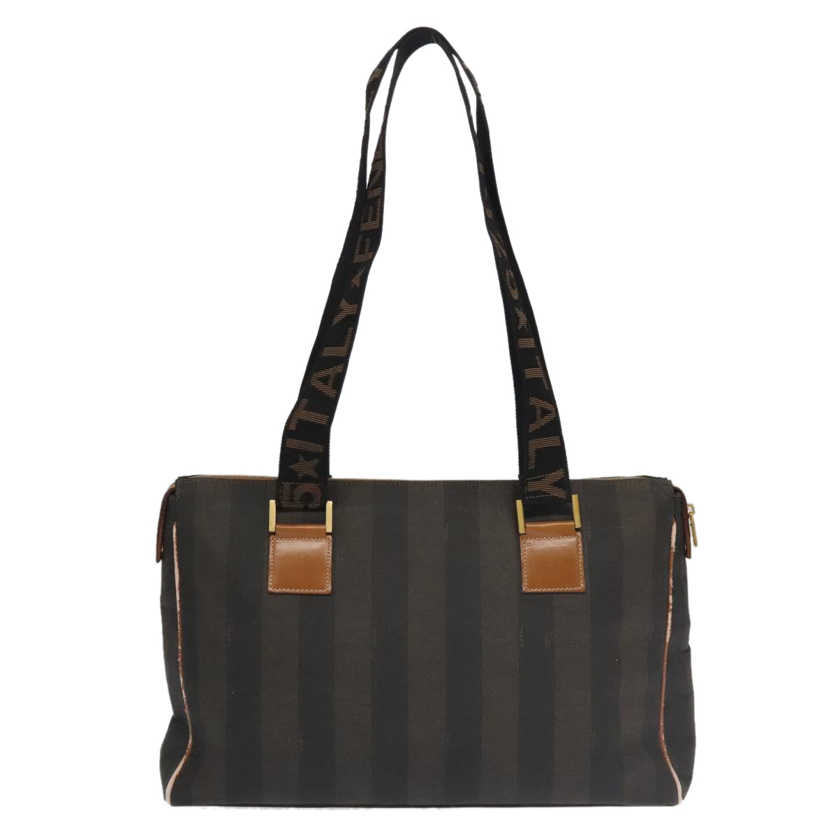 FENDI Pecan Canvas Boston Bag Brown Black Gold ti2145